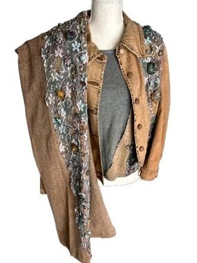 Unbelievable Y2K 3-Pc Denim Set Jacket Jeans Tank Top Lace Floral Flowers Small